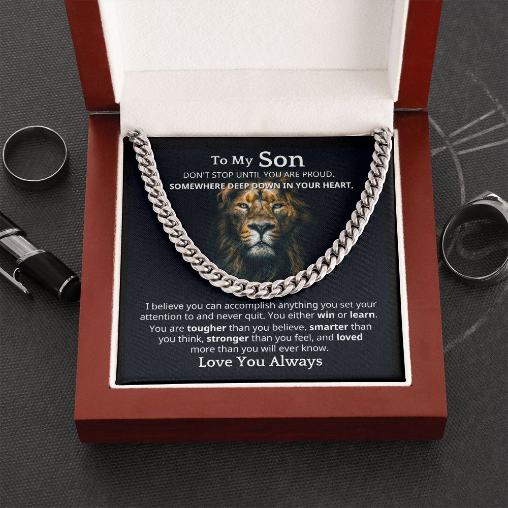 Cuban Chain Necklace Gift to Son from Parent - Valiant and Relentless Lion