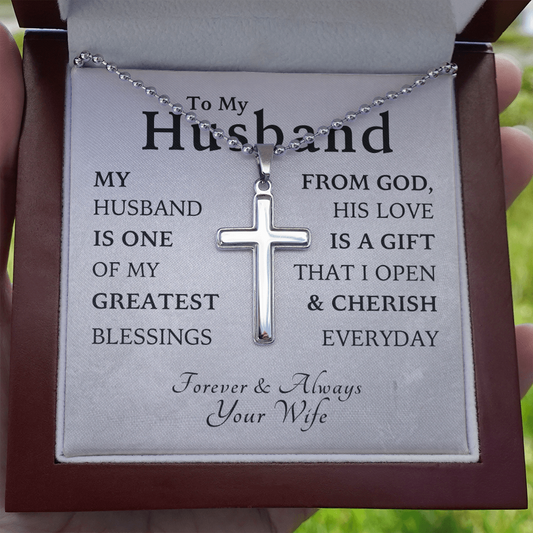 To Husband - My Blessing Ball Chain Cross Necklace CUSTOMIZE - My Custom Gift