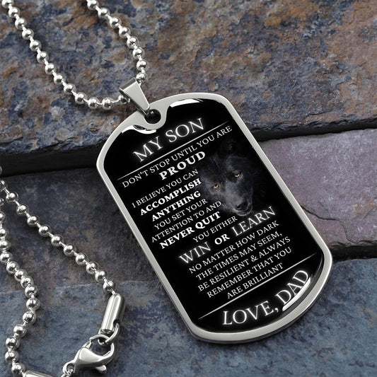 Dog Tag For Son From Dad - Resilient Wolf