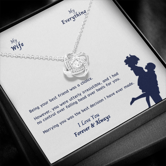 To Wife-My Wife My Everything Light Theme Heart Knot Necklace - My Custom Gift